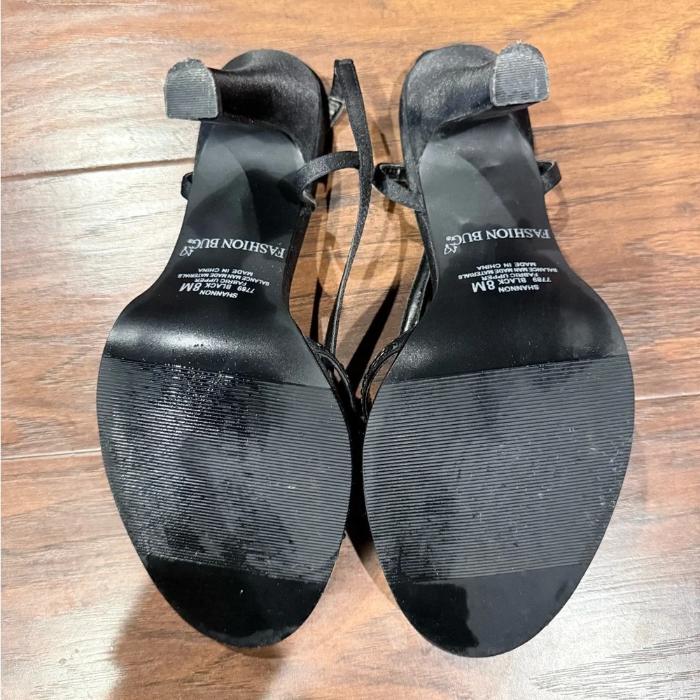 Black Strappy Crystal-Embellished Evening Sandals 8, 4 inch heels